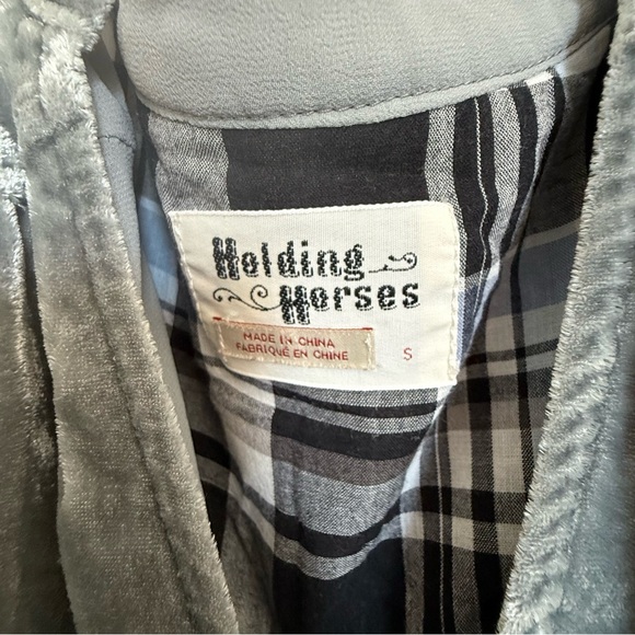 Anthropologie Holding Horses Velvet Shirt Dress | Silver | Size S - Picture 4 of 6